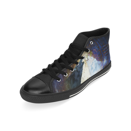 Awesome black and white wolf High Top Canvas Shoes for Kid (Model 017)