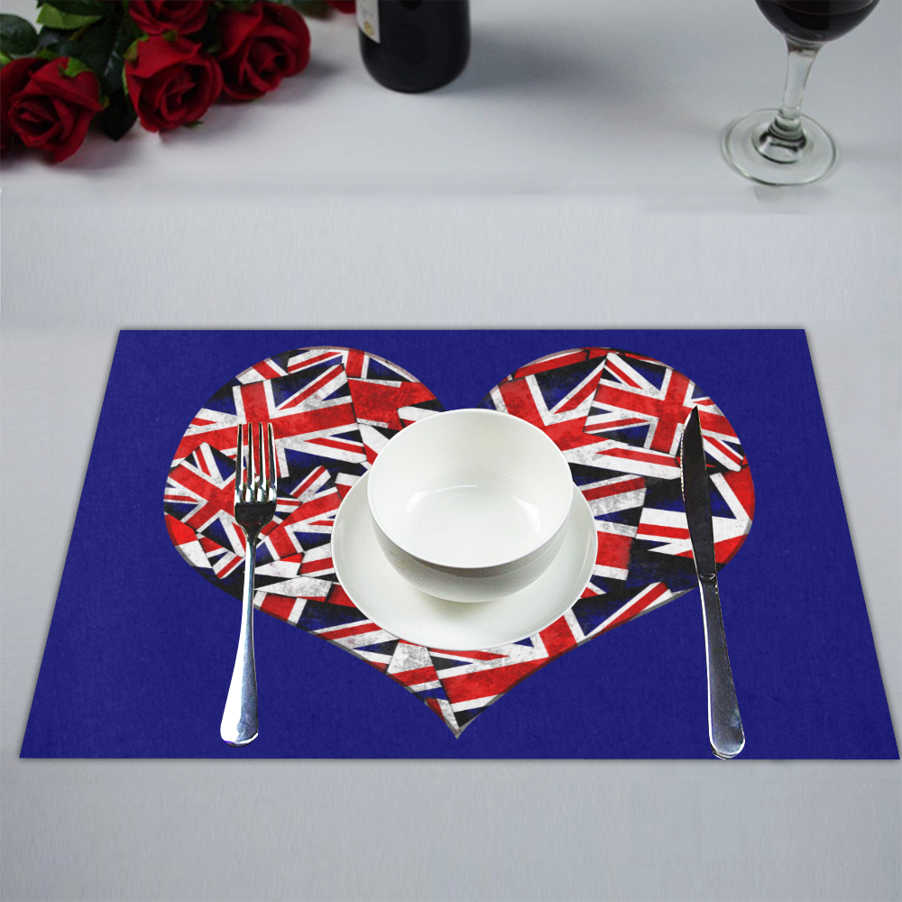 Union Jack British UK Flag Heart Blue Placemat 14’’ x 19’’ (Set of 6)