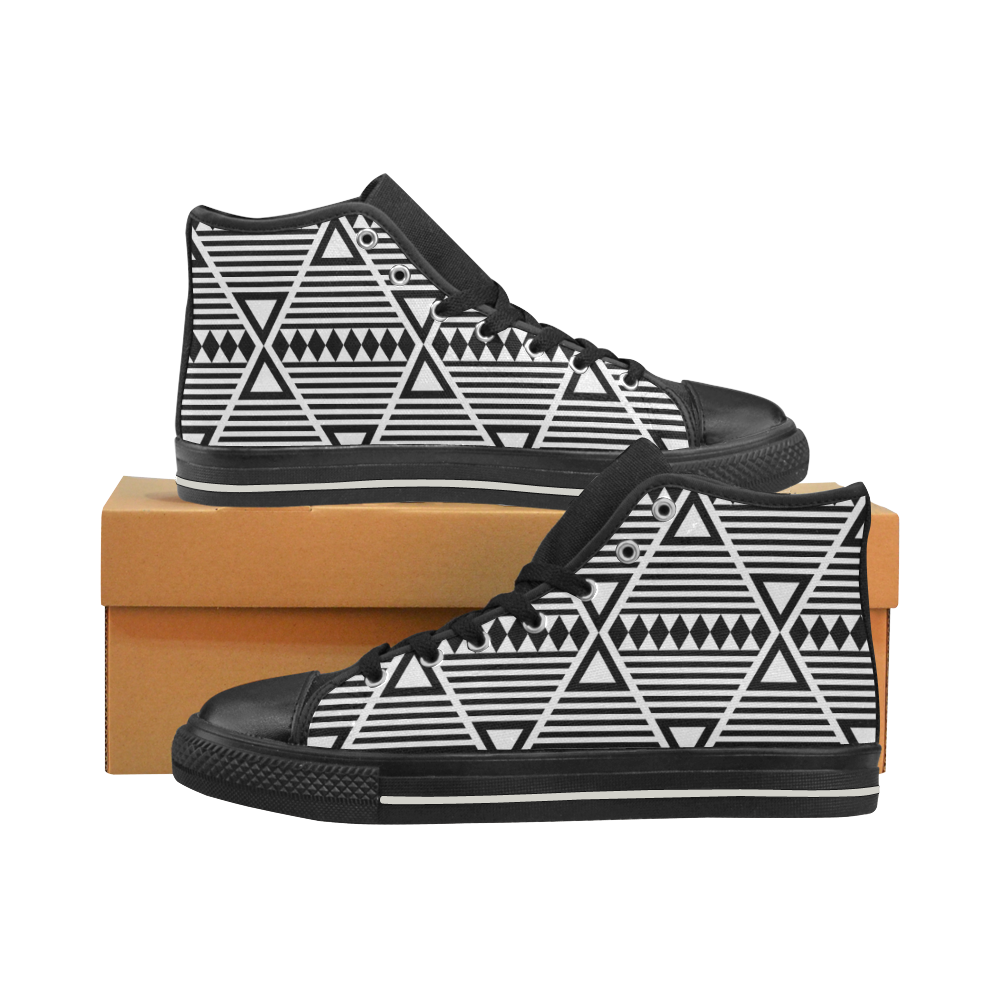 Black Aztec Tribal Men’s Classic High Top Canvas Shoes (Model 017)