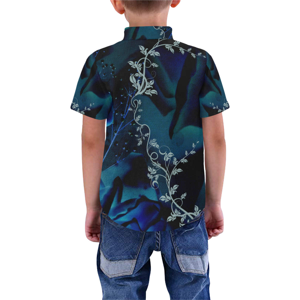 Floral design, blue colors Boys' All Over Print Short Sleeve Shirt (Model T59)