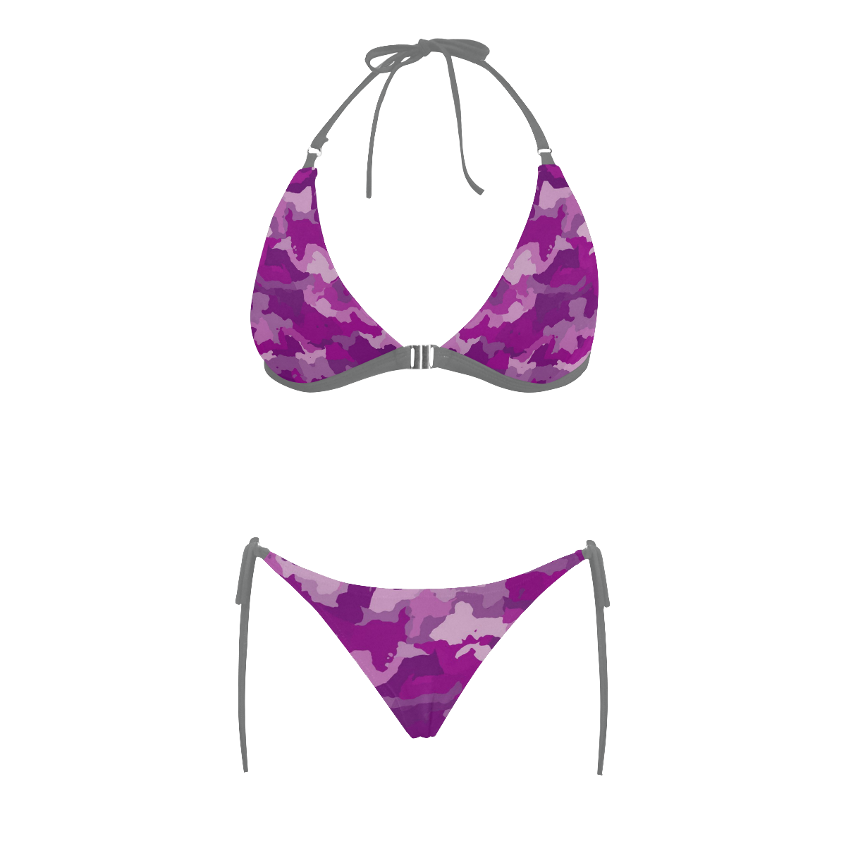 camouflage purple Buckle Front Halter Bikini Swimsuit (Model S08)