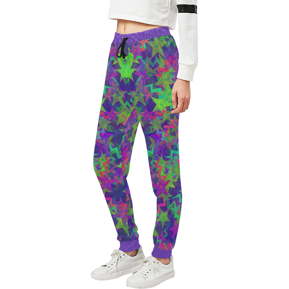 Purple Shooting Stars Unisex All Over Print Sweatpants (Model L11)