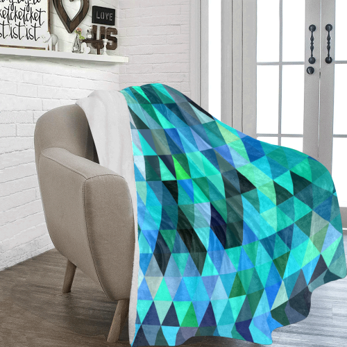 Mosaic Triangles Blue Ultra-Soft Micro Fleece Blanket 70''x80''