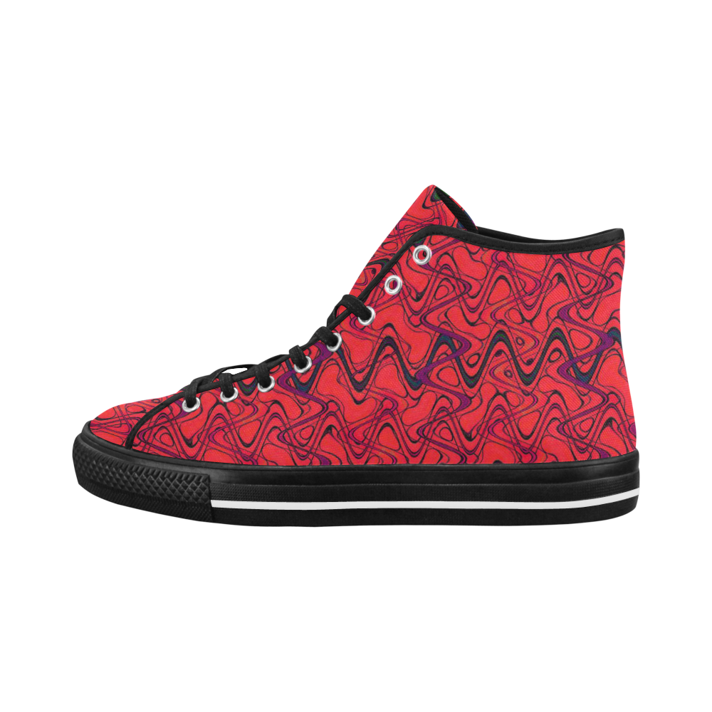 Red and Black Waves pattern design Vancouver H Women's Canvas Shoes (1013-1)