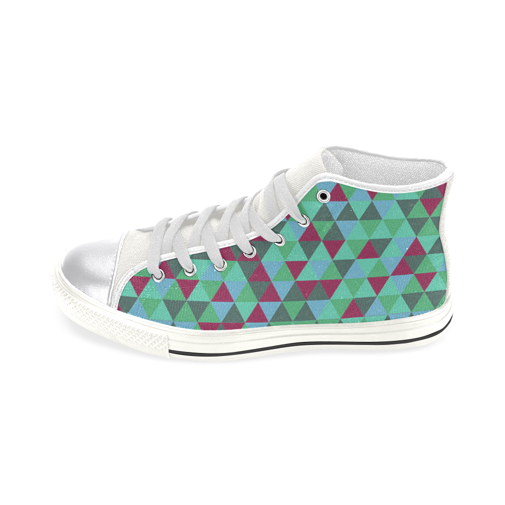 retro teal green geometric pattern Women's Classic High Top Canvas Shoes (Model 017)