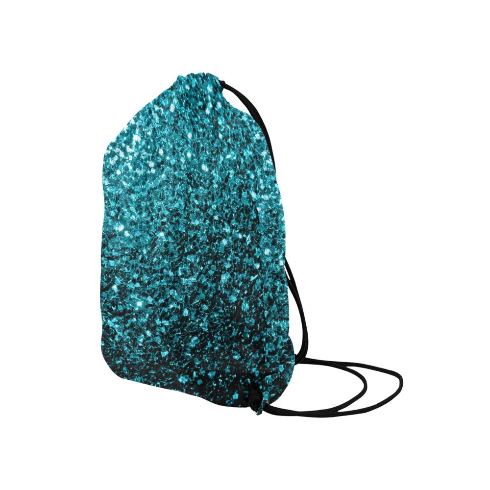 Beautiful Aqua blue glitter sparkles Medium Drawstring Bag Model 1604 (Twin Sides) 13.8"(W) * 18.1"(H)