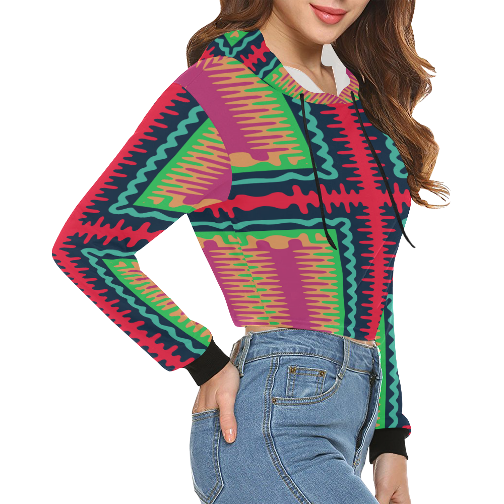 Waves in retro colors All Over Print Crop Hoodie for Women (Model H22)