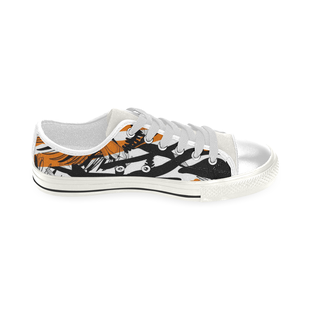 Floral Tiger Print Low Top Canvas Shoes for Kid (Model 018)