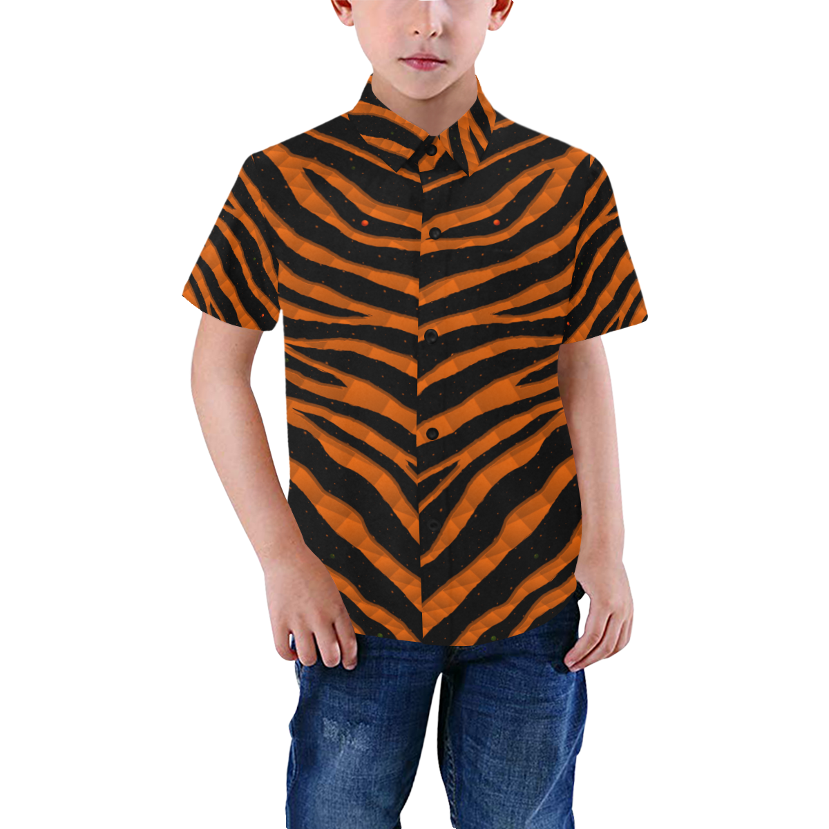Ripped SpaceTime Stripes - Orange Boys' All Over Print Short Sleeve Shirt (Model T59)