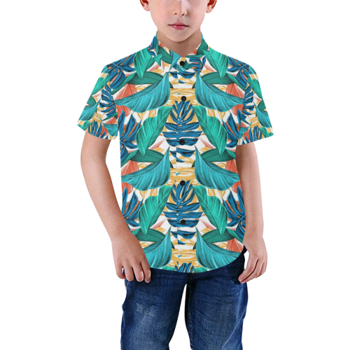 Tropical Jungle Leaves Boys' All Over Print Short Sleeve Shirt (Model T59)