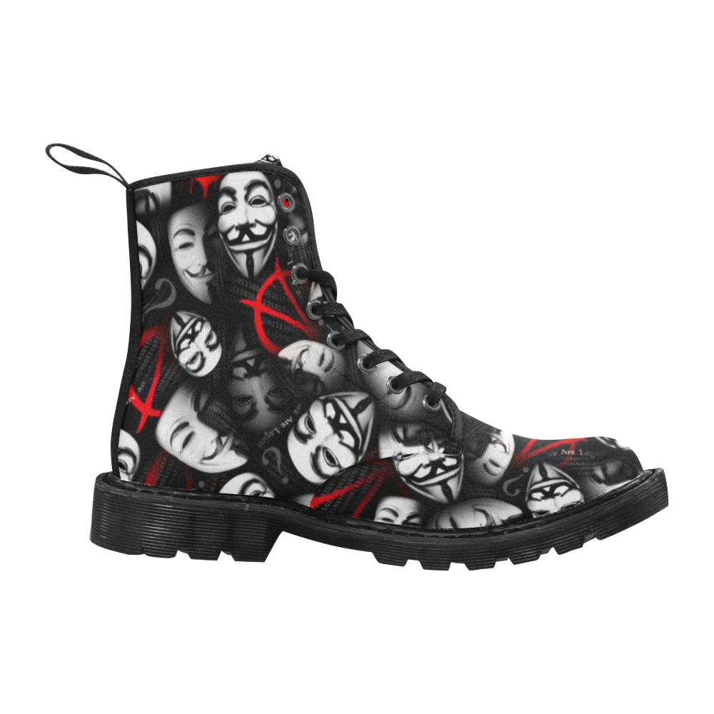 William Wraithe Hacktivist Anarchy Collage Martin Boots for Men (Black) (Model 1203H)
