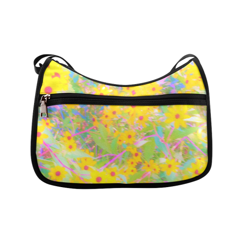 Pretty Yellow and Red Flowers with Turquoise Crossbody Bags (Model 1616)