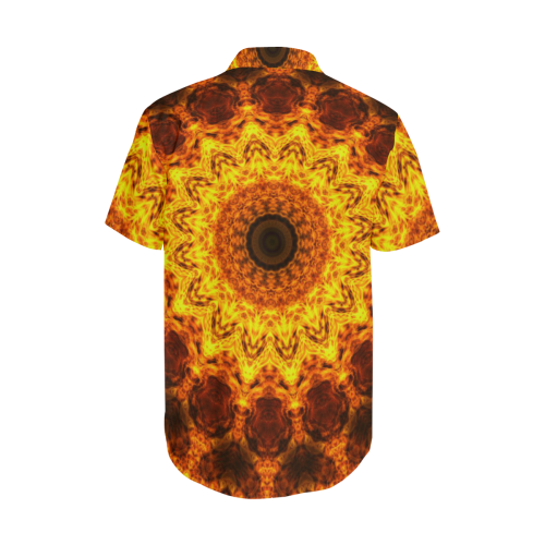 Eye of Lucifer Occult Underground Mandala Satin Dress Shirt Men's Short Sleeve Shirt with Lapel Collar (Model T54)