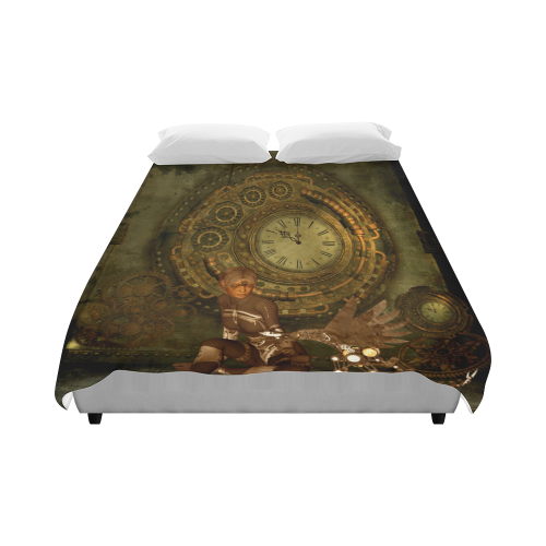Steampunk, women with steampunk dragon Duvet Cover 86"x70" ( All-over-print)