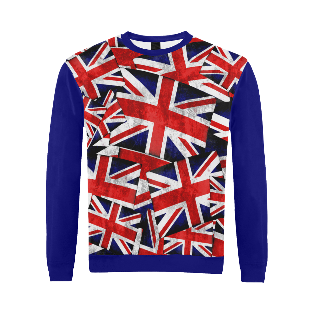 Union Jack British UK Flag  (Vest Style) Blue All Over Print Crewneck Sweatshirt for Men (Model H18)