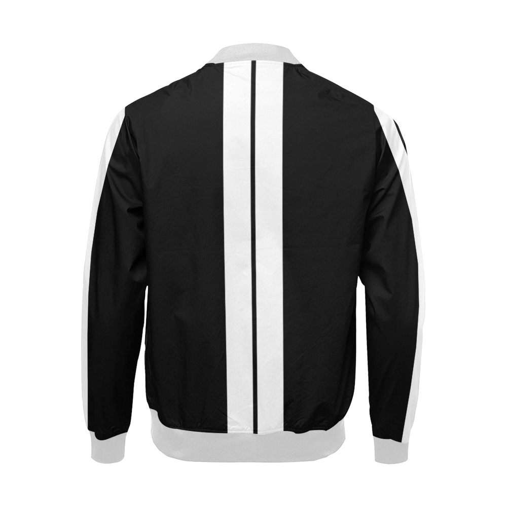 Race Car Stripe Black and White All Over Print Bomber Jacket for Men/Large Size (Model H19)