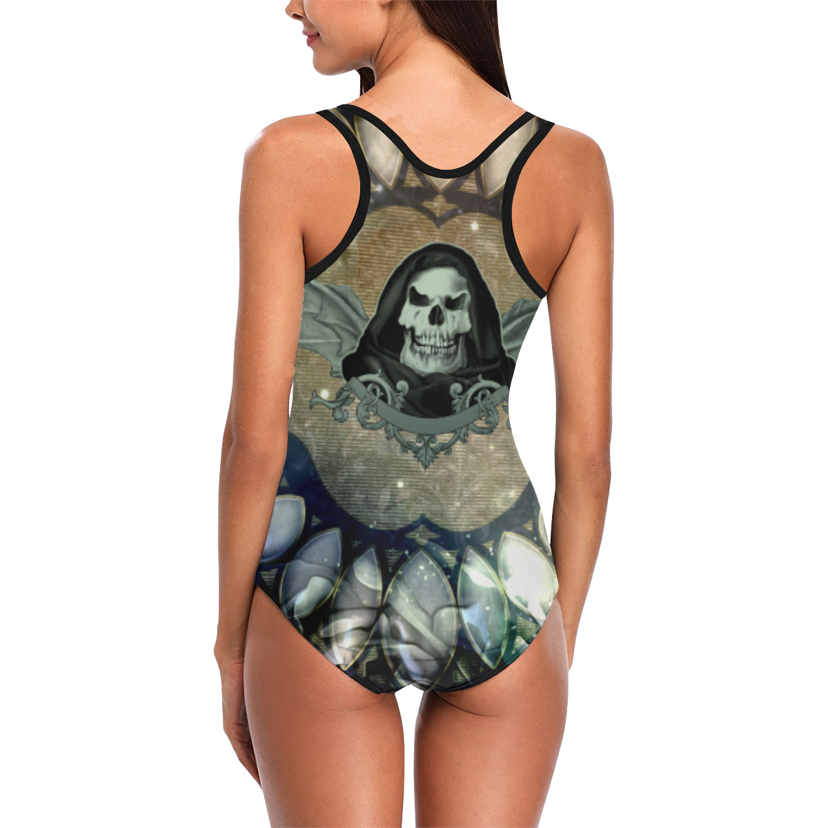 Awesome scary skull Vest One Piece Swimsuit (Model S04)