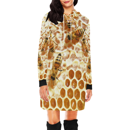 HONEY BEES 2 All Over Print Hoodie Mini Dress (Model H27)