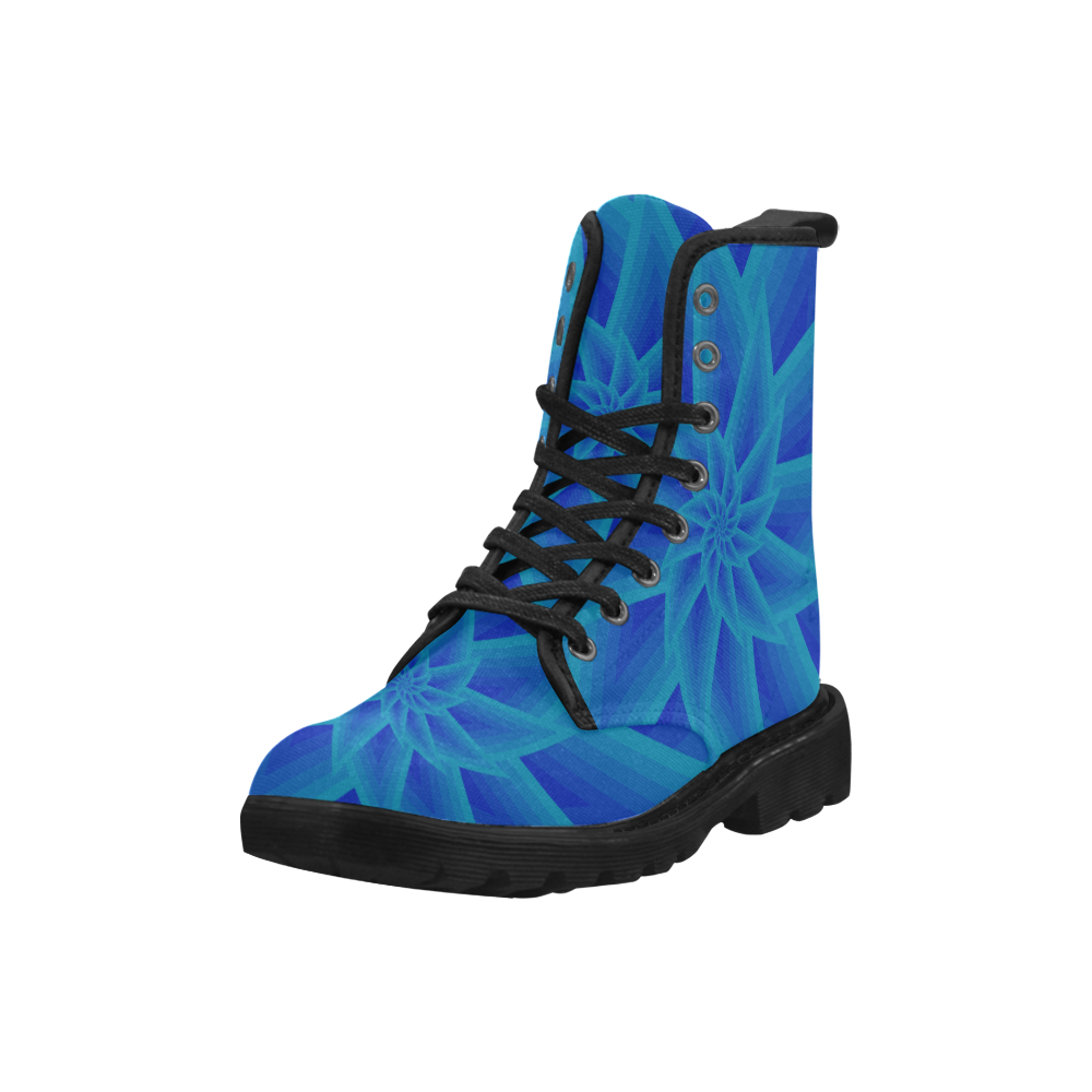 Royal blue star flower Martin Boots for Women (Black) (Model 1203H)