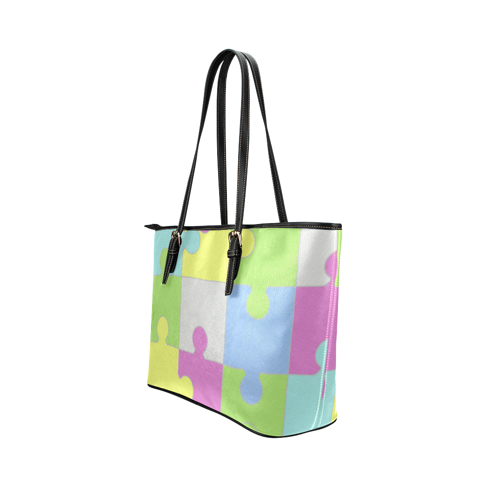 bolso de mujer diseño puzzle Leather Tote Bag/Small (Model 1651)