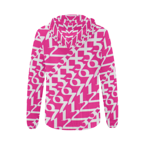 NUMBERS Collection 1234567 Pink/White All Over Print Full Zip Hoodie for Women (Model H14)