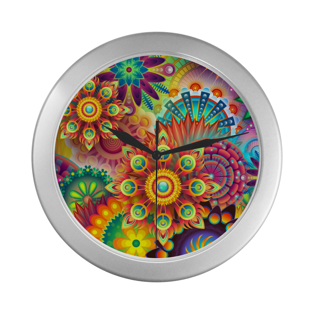Silver Frame Wall Clock Classic Graphic Style Modern Art Wall Clock Silver Color Wall Clock