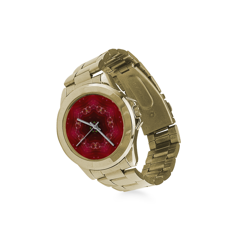 Love and Romance Glittering Ruby and Diamond Heart Custom Gilt Watch(Model 101)