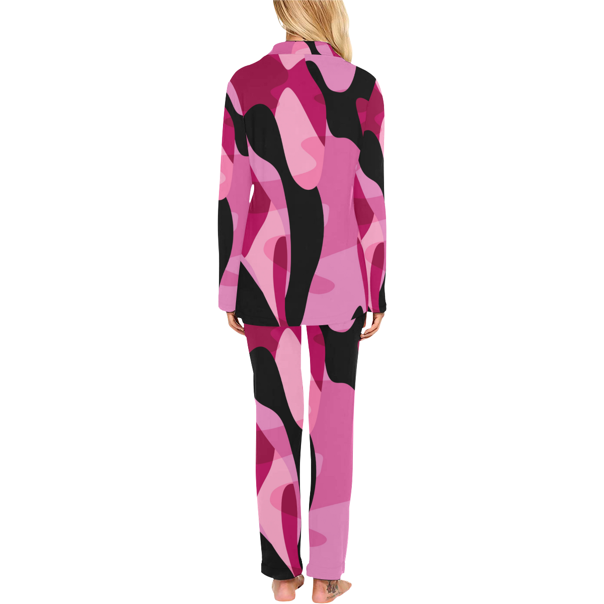 Pink and Black Women's Long Pajama Set