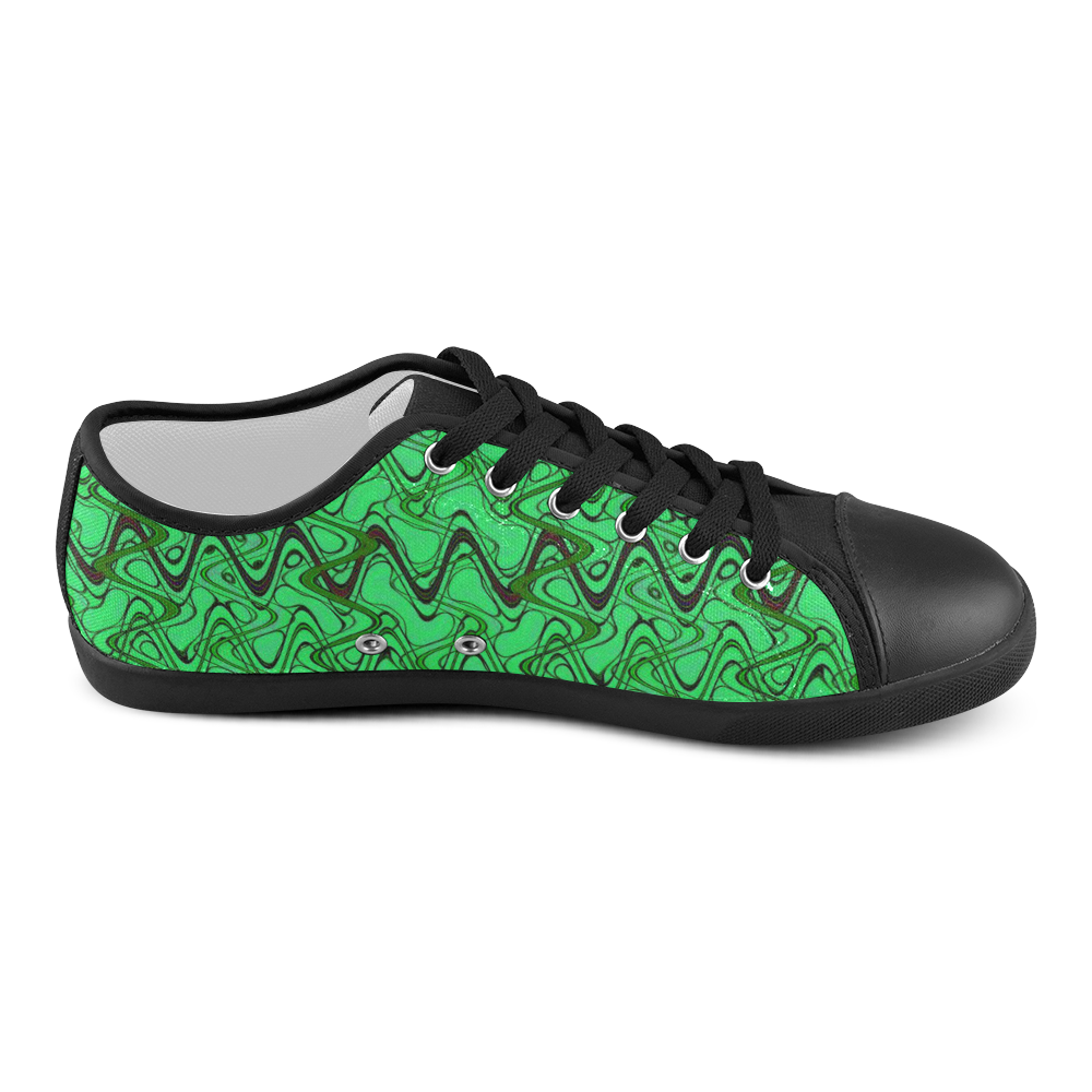 Green and Black Waves pattern design Canvas Shoes for Women/Large Size (Model 016)