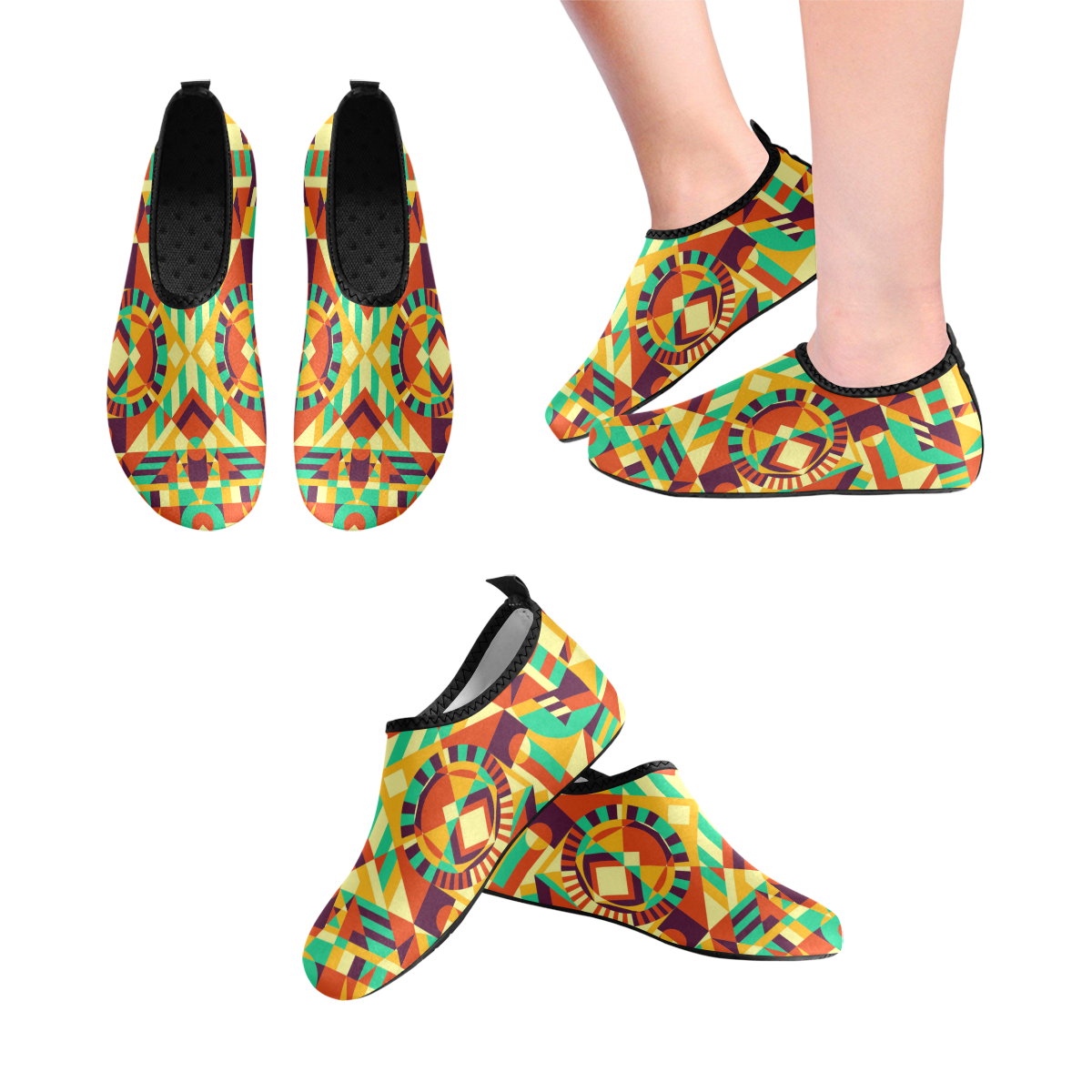 Modern Geometric Pattern Men's Slip-On Water Shoes (Model 056)