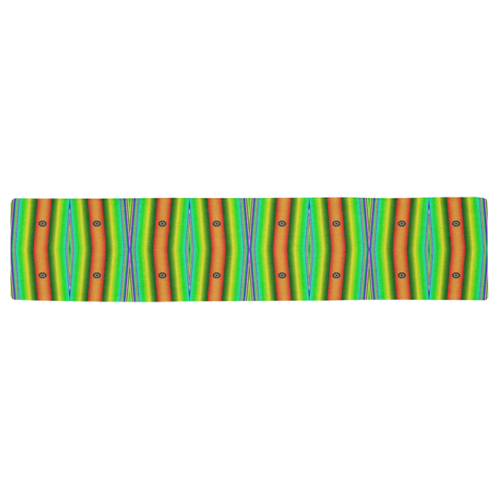 Bright Green Orange Stripes Pattern Abstract Table Runner 16x72 inch