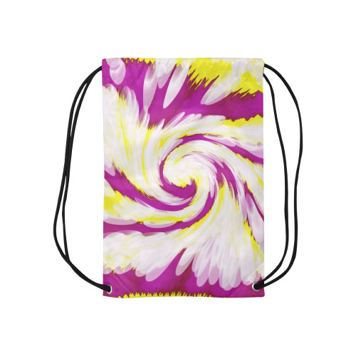 Pink Yellow Tie Dye Swirl Abstract Small Drawstring Bag Model 1604 (Twin Sides) 11"(W) * 17.7"(H)