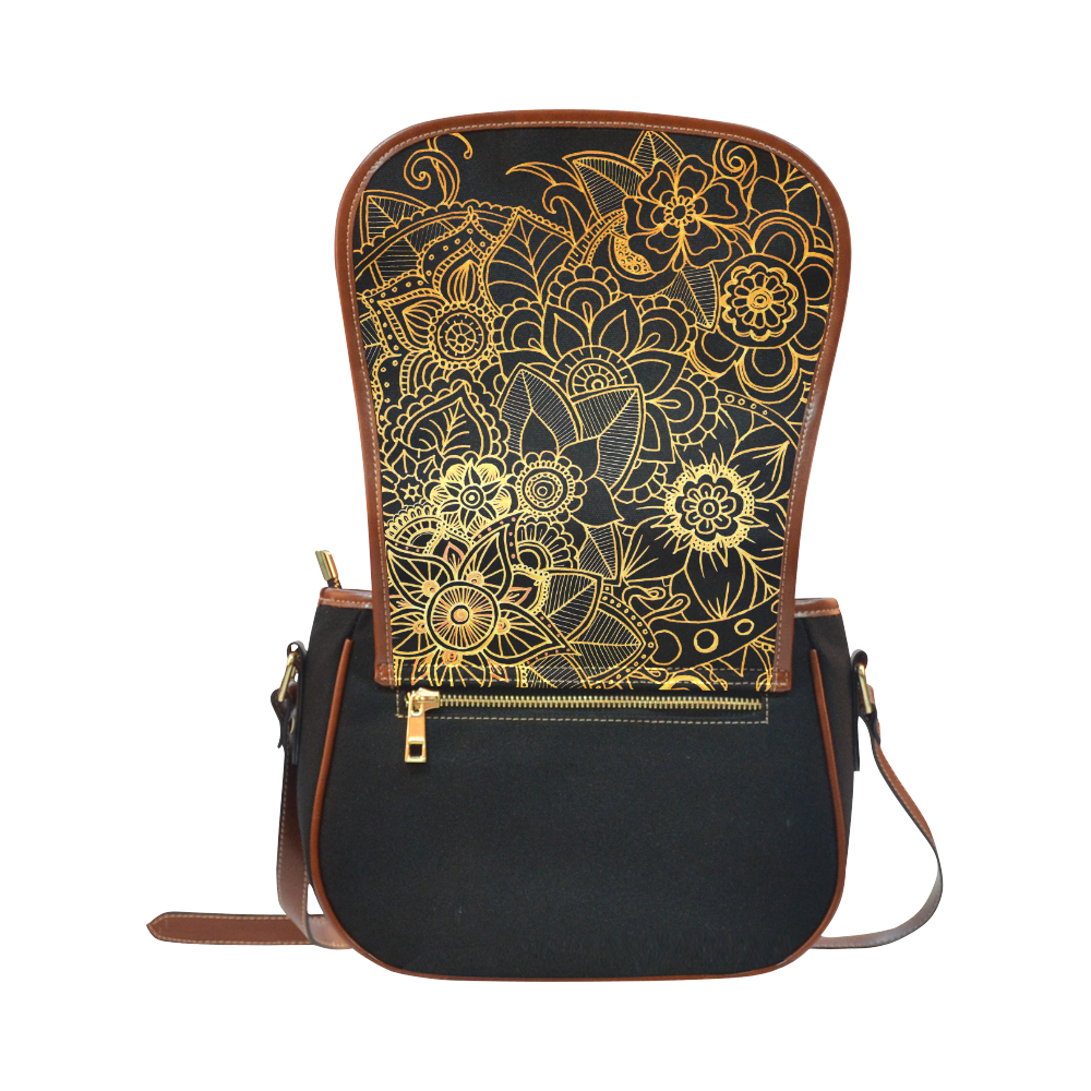 Floral Doodle Gold G523 Saddle Bag/Small (Model 1649)(Flap Customization)