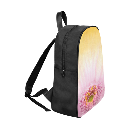 Gerbera Daisy - Pink Flower on Watercolor Yellow Fabric School Backpack (Model 1682) (Large)