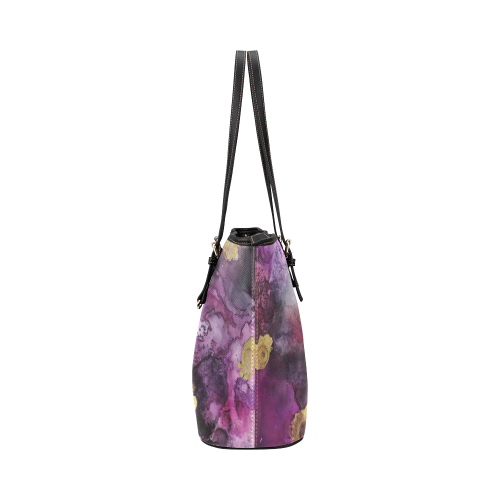 purple-gold-ink Leather Tote Bag/Small (Model 1651)