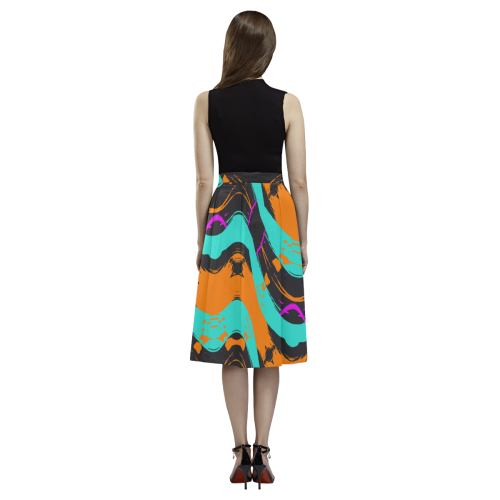 Blue orange black waves Aoede Crepe Skirt (Model D16)