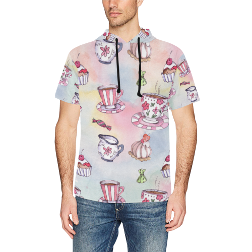 Coffee and sweeets All Over Print Short Sleeve Hoodie for Men (Model H32)