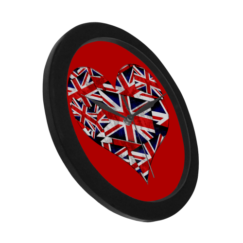 Union Jack British UK Flag Heart Red Circular Plastic Wall clock