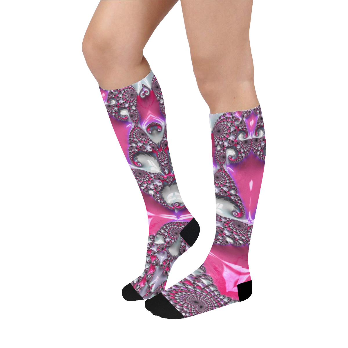 3 3 Pink Fractal Over-The-Calf Socks