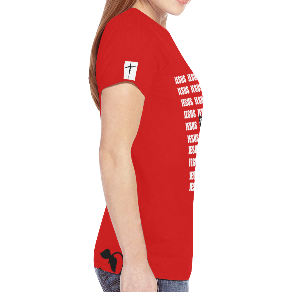 Red/White New All Over Print T-shirt for Women (Model T45)