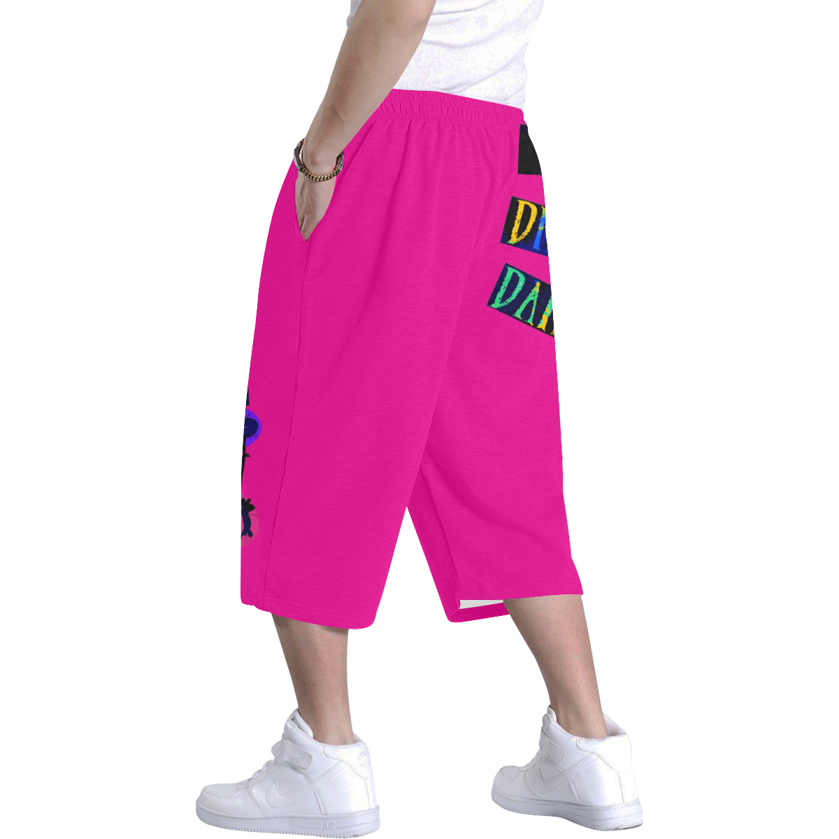 Break Dancing Colorful on Pink Men's All Over Print Baggy Shorts (Model L37)