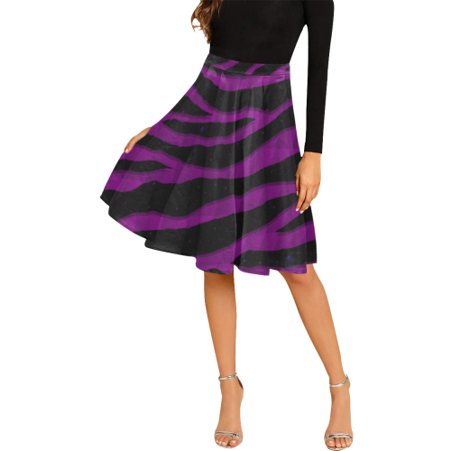Ripped SpaceTime Stripes - Purple Melete Pleated Midi Skirt (Model D15)