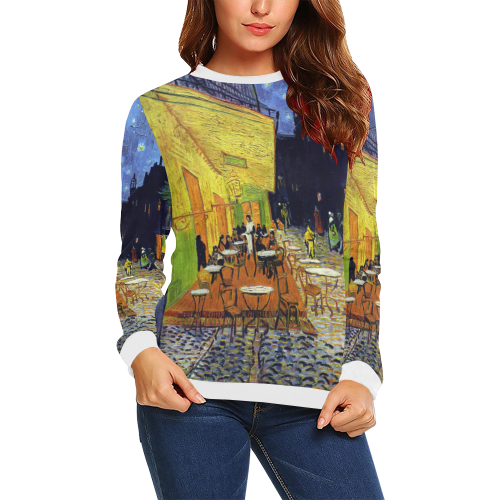 Vincent Willem van Gogh - Cafe Terrace at Night All Over Print Crewneck Sweatshirt for Women (Model H18)