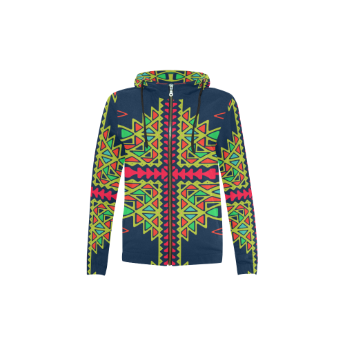 Distorted shapes on a blue background All Over Print Full Zip Hoodie for Kid (Model H14)