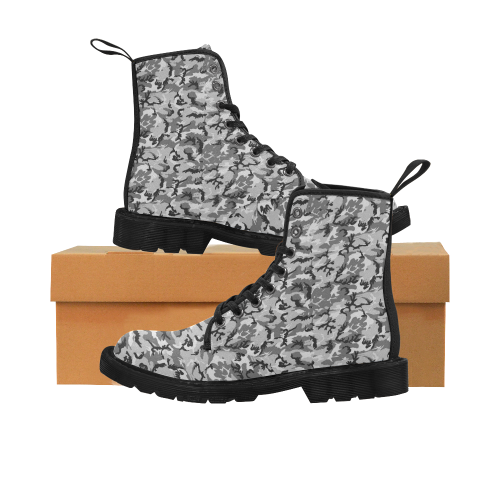 Woodland Urban City Black/Gray Camouflage Martin Boots for Women (Black) (Model 1203H)