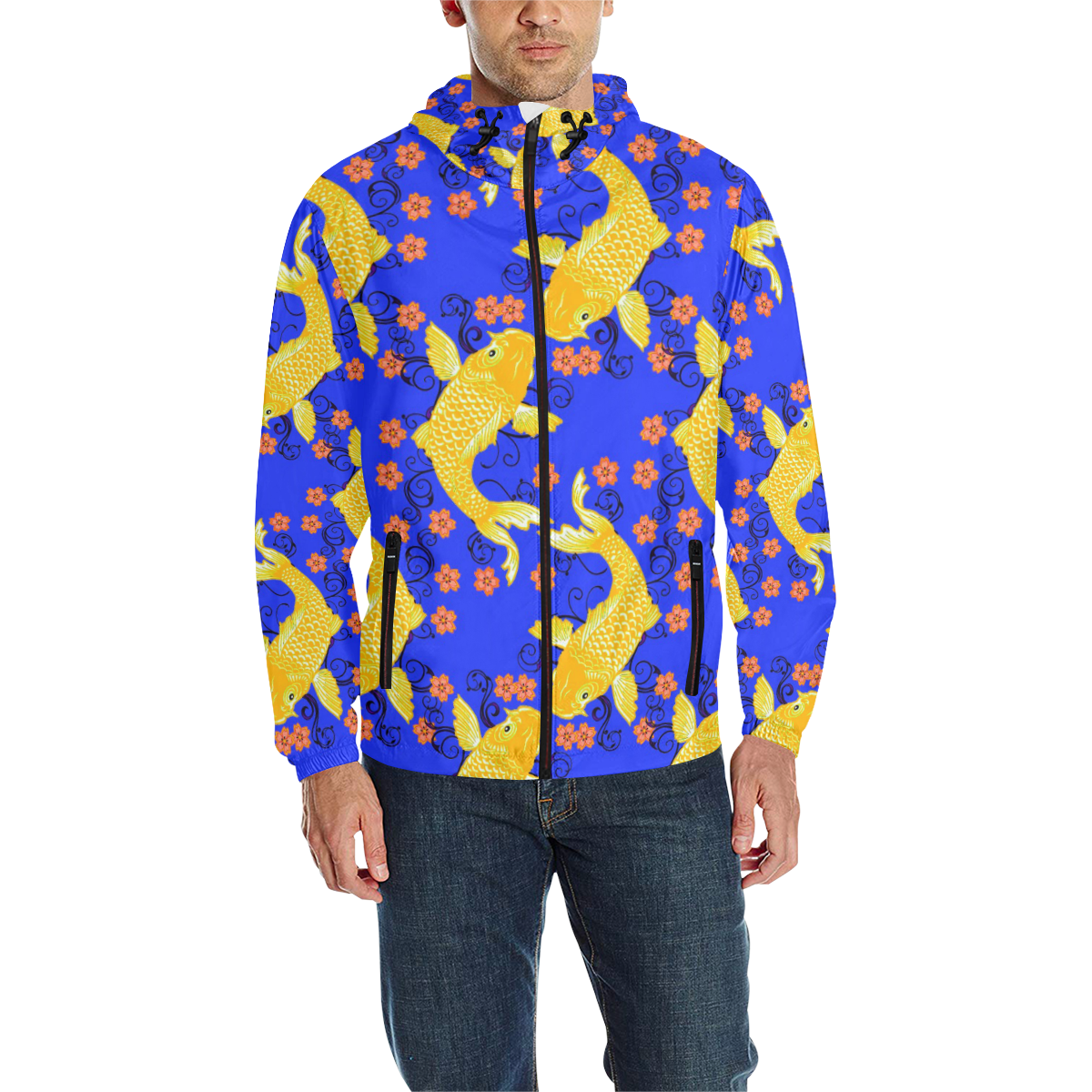 KOI FISH 5 All Over Print Quilted Windbreaker for Men (Model H35)