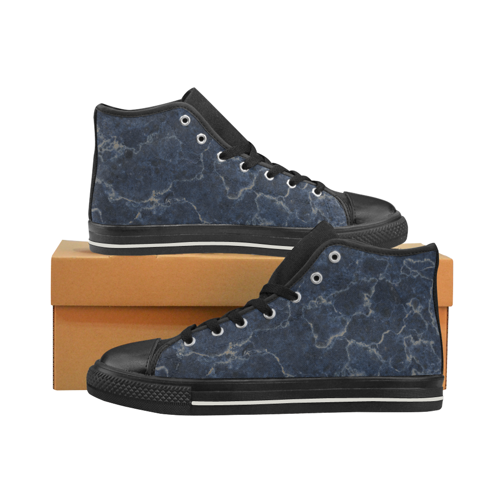 Marble Blue High Top Canvas Women's Shoes/Large Size (Model 017)
