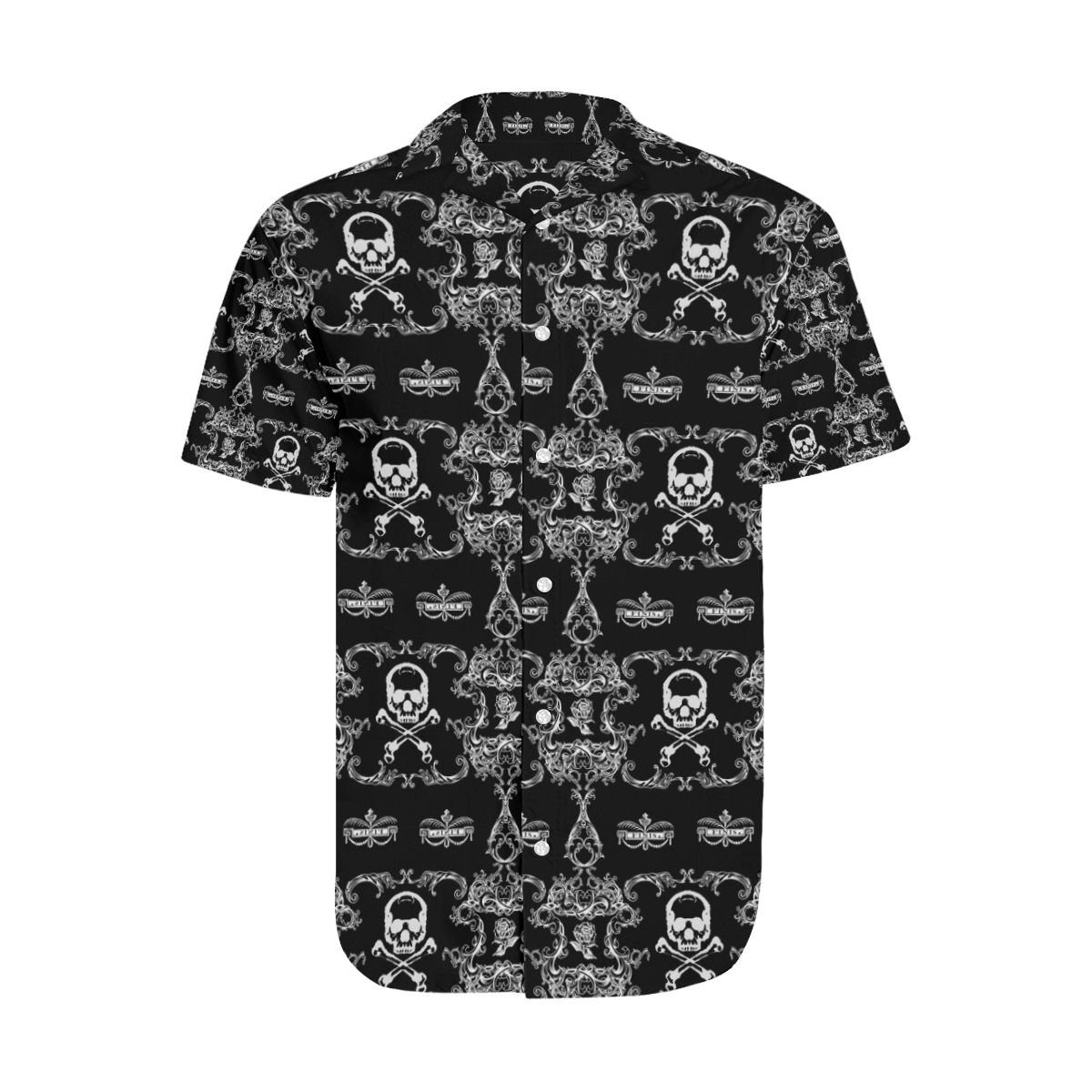 Poison Roses Skull Damask Goth Print Men's Short Sleeve Shirt with Lapel Collar (Model T54)