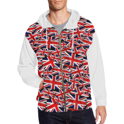 Union Jack British UK Flag (Vest Style) White All Over Print Full Zip Hoodie for Men/Large Size (Model H14)