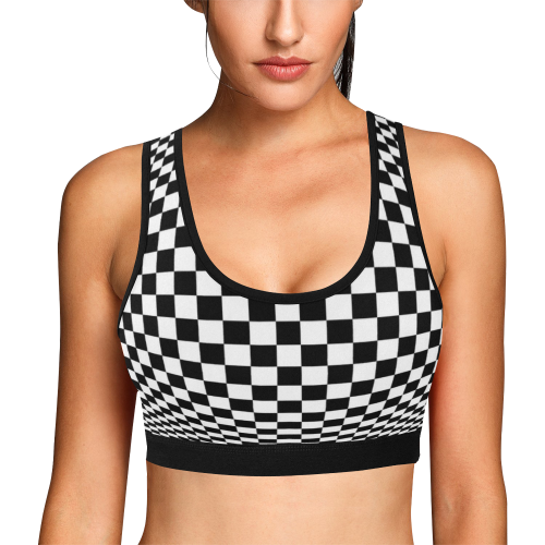 Optical Illusion Checkers Women's All Over Print Sports Bra (Model T52)